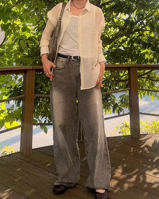 Wrinkle Sheer Loose Long Shirt