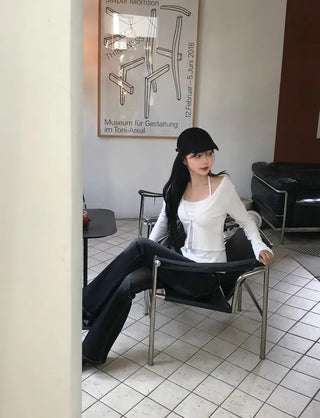 Washed bootcut denim pants