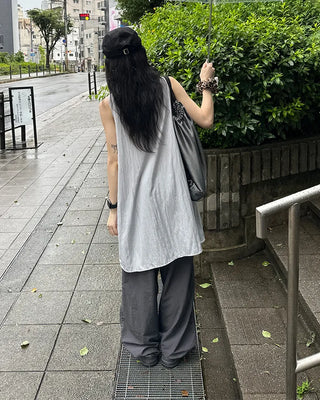 (Unisex) Nylon Wide-Leg Pants with Elastic Waistband