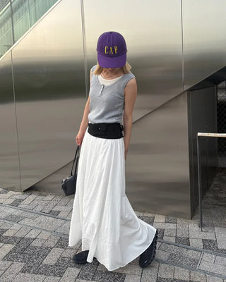 Elastic waist flared maxi skirt