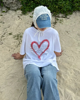 (Unisex) Heart Spray Lettering Half T-shirt