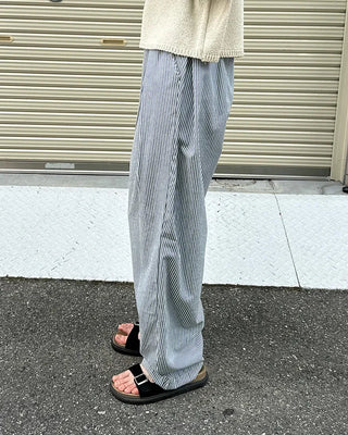 Striped pleated elastic waist pants
