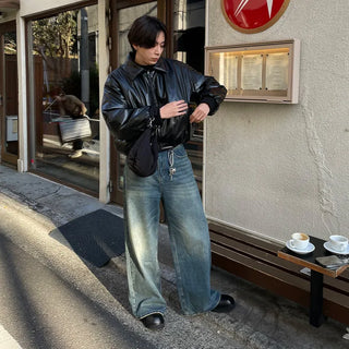 Vintage Wash Wide Denim Pants