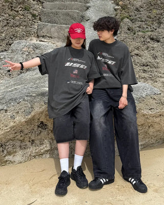 (Unisex) USA Pigment Loose Half T-Shirt