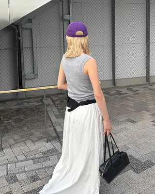 Elastic waist flared maxi skirt