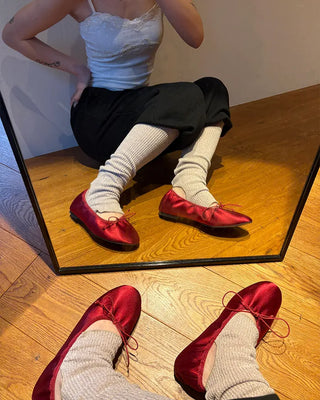 Satin gathered heel flat shoes