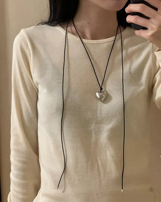Heart pendant black strap necklace