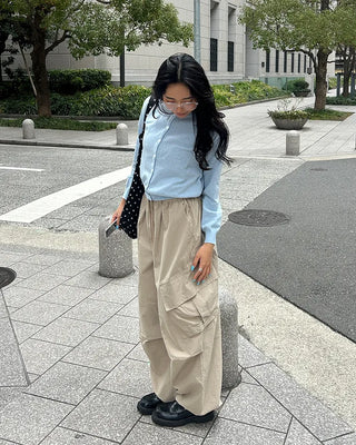 (Unisex) Elastic Waist Cotton Cargo Pants