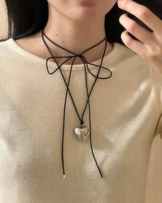 Heart pendant black strap necklace
