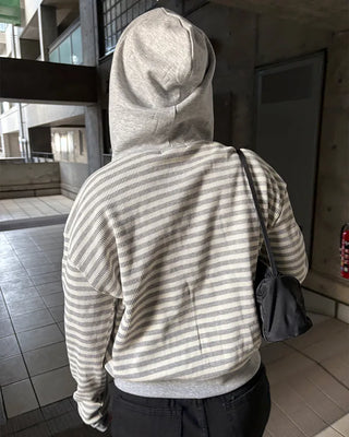 Striped semi-cropped double-zip waffle hoodie