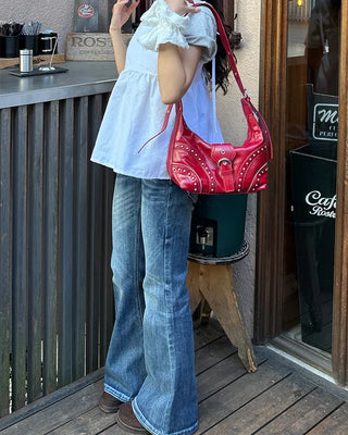 Unique Whisker Wash Flare Denim Pants