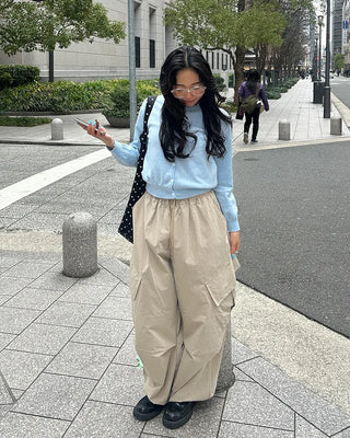 (Unisex) Elastic Waist Cotton Cargo Pants