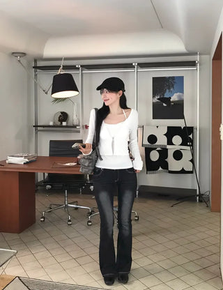 Washed bootcut denim pants