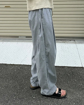 Striped pleated elastic waist pants