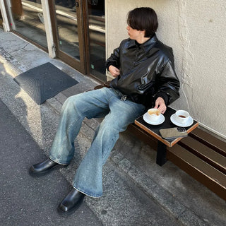Vintage Wash Wide Denim Pants
