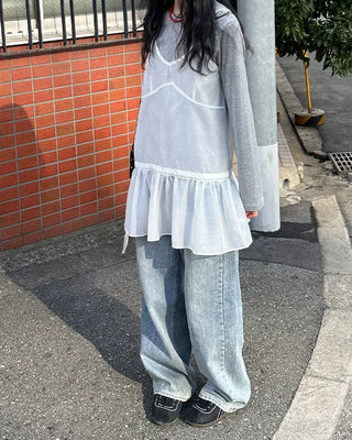 See-through camisole shirred dress