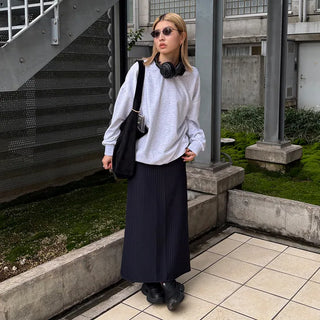 Elastic striped long skirt