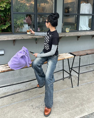 Border Center Metal Tag Long T-Shirt