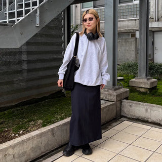 Elastic striped long skirt