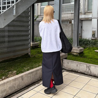 Elastic striped long skirt