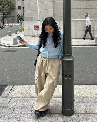 (Unisex) Elastic Waist Cotton Cargo Pants