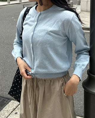 Ribbed Point Round Neck Cardigan