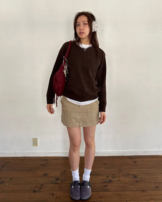 (Unisex) V-neck raglan high-gauge knit
