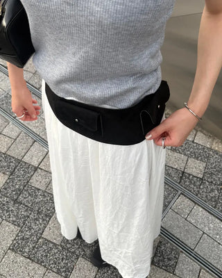 Elastic waist flared maxi skirt