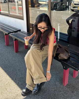 U-neck striped knit tank top