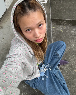 Mini Flower Double Zip Sweatshirt Hoodie