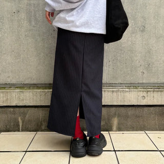 Elastic striped long skirt