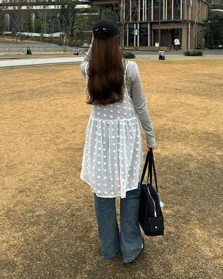 Jewel neck simple long T-shirt