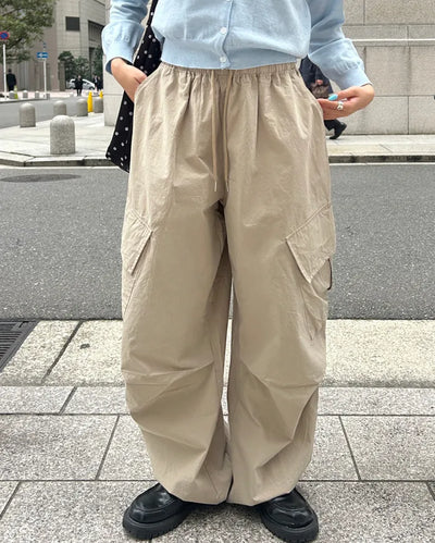 (Unisex) Elastic Waist Cotton Cargo Pants