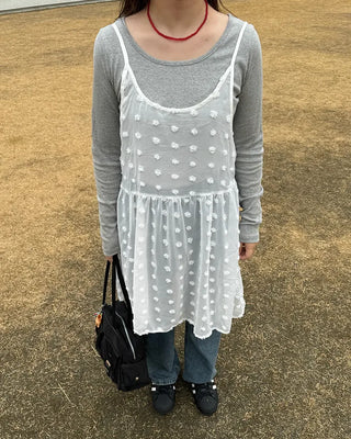Jewel neck simple long T-shirt