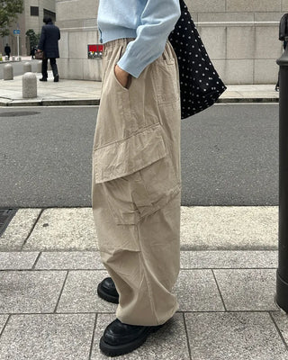 (Unisex) Elastic Waist Cotton Cargo Pants