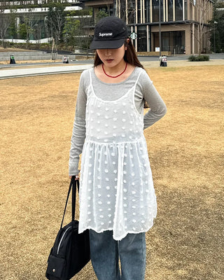 Jewel neck simple long T-shirt