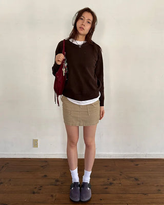 (Unisex) V-neck raglan high-gauge knit