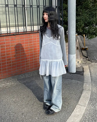 See-through camisole shirred dress