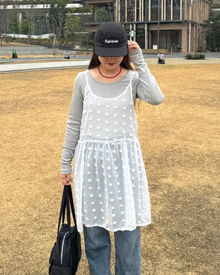 Jewel neck simple long T-shirt