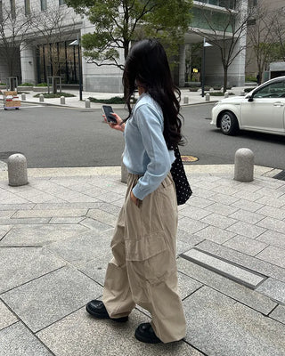 (Unisex) Elastic Waist Cotton Cargo Pants
