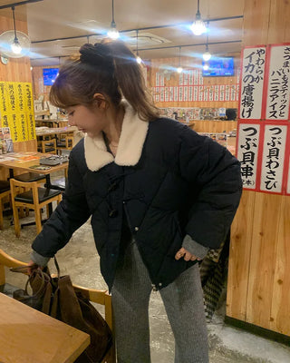 Fleece-colored quilted down jacket