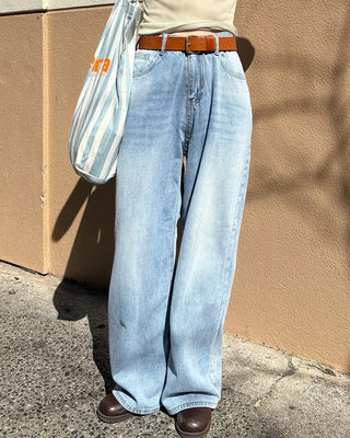 Washed design wide denim pants