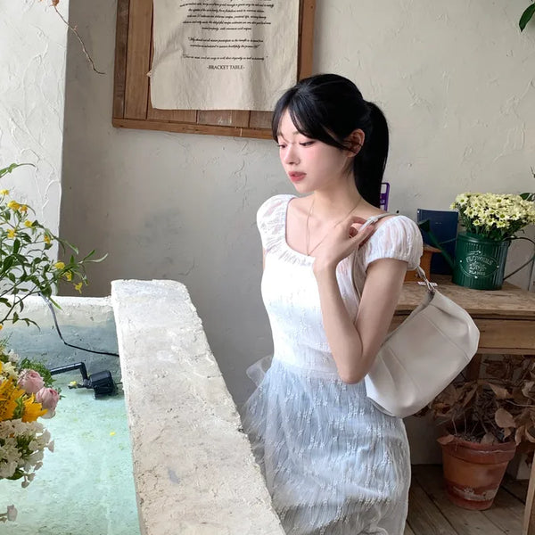 Flower sheer layered dress