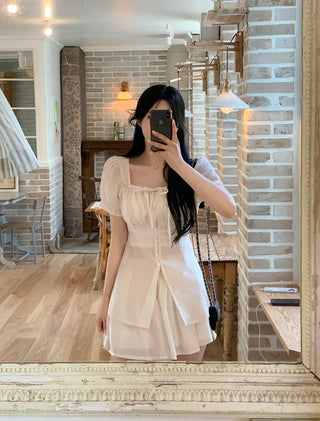 [2pcs] Ribbon Chiffon Blouse and Skirt Set