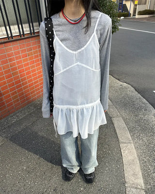 See-through camisole shirred dress
