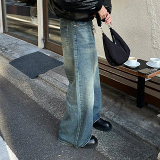 Vintage Wash Wide Denim Pants
