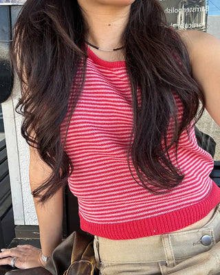 U-neck striped knit tank top