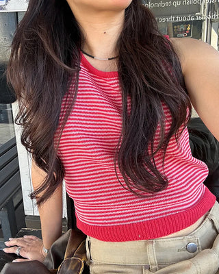 U-neck striped knit tank top