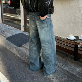 Vintage Wash Wide Denim Pants