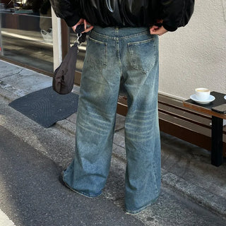 Vintage Wash Wide Denim Pants